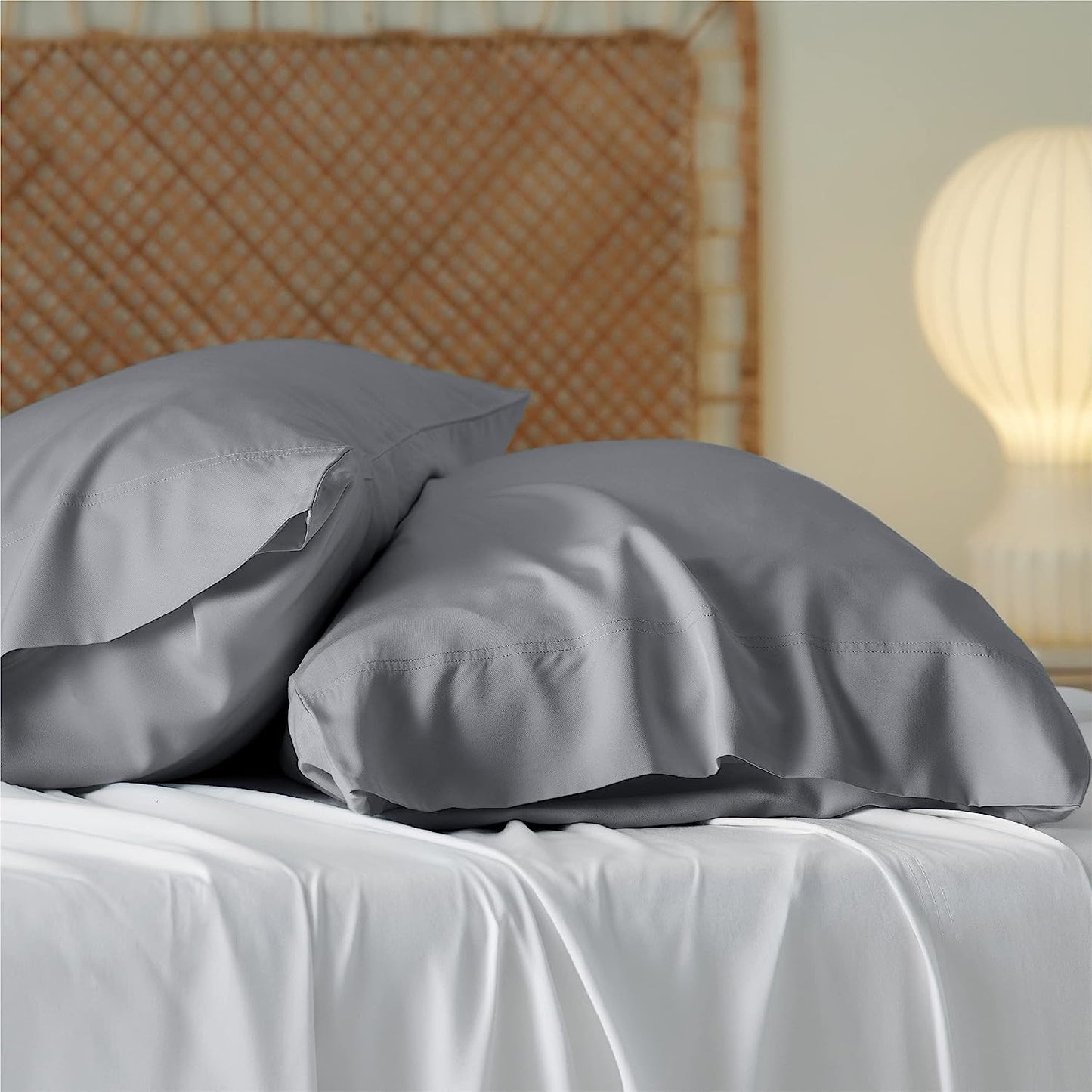 Bedsure Cooling Pillow Cases Queen - Rayon Derived from Bamboo, Silver Grey Chill Pillowcase, Silky Soft & Breathable Pillow Cover with Envelope Closure, Gift for Hot Sleepers in Summer, 20x30 Inches