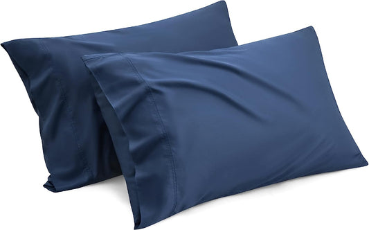 Bedsure Cooling Pillow Cases Queen - Rayon Derived from Bamboo, Navy Blue Chill Pillowcase 2, Silky Soft & Breathable Pillow Cover with Envelope Closure, Gift for Hot Sleepers in Summer, 20x30 Inches