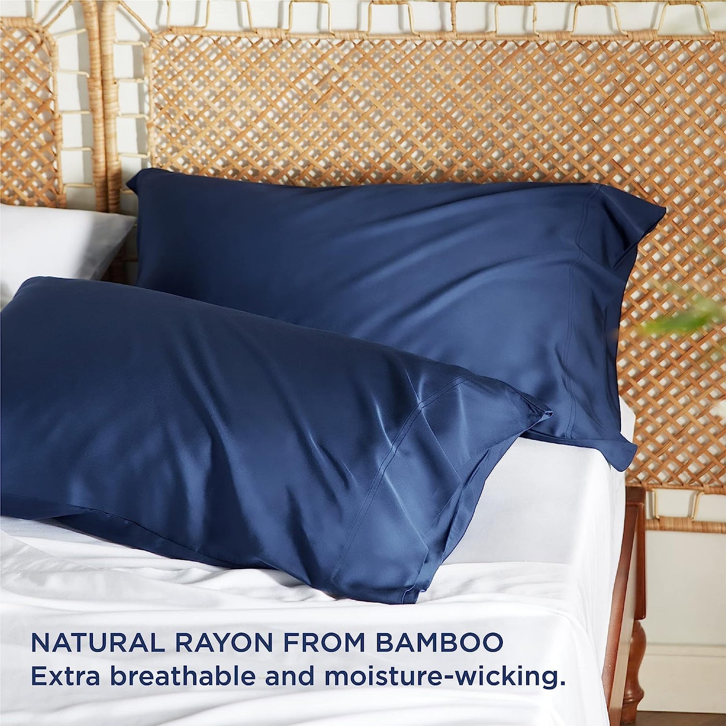Bedsure Cooling Pillow Cases Queen - Rayon Derived from Bamboo, Navy Blue Chill Pillowcase 2, Silky Soft & Breathable Pillow Cover with Envelope Closure, Gift for Hot Sleepers in Summer, 20x30 Inches