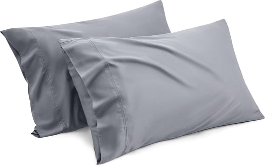 Bedsure Cooling Pillow Cases Queen - Rayon Derived from Bamboo, Silver Grey Chill Pillowcase, Silky Soft & Breathable Pillow Cover with Envelope Closure, Gift for Hot Sleepers in Summer, 20x30 Inches