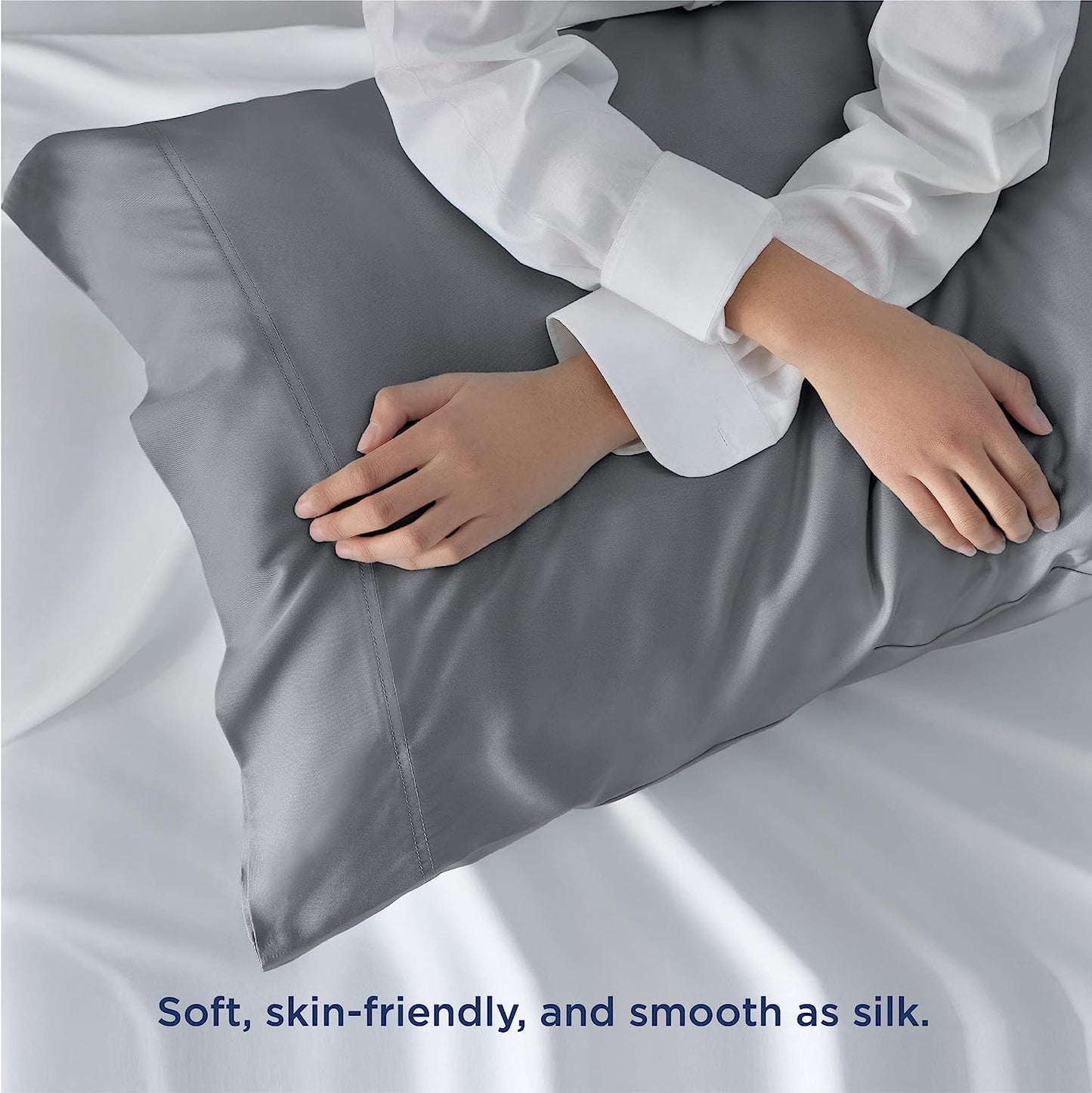 Bedsure Cooling Pillow Cases Queen - Rayon Derived from Bamboo, Silver Grey Chill Pillowcase, Silky Soft & Breathable Pillow Cover with Envelope Closure, Gift for Hot Sleepers in Summer, 20x30 Inches